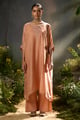 Peach Bloom Silk Kaftaan Co-Ord Set Peach color