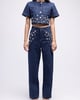 High-Waisted Barrel Jeans with Embellishments Dark Blue color