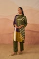 Kutch Satin Abstract Pathani Set Mehendi Green color