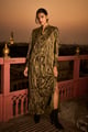 Crushed Foiled Shirt Dress Green/Gold color