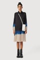 Band Collar Shirt-Dress with Pleated Sleeves Black/Blue color