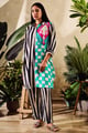 Cotton Silk Print Stripe Collared Chequered Long Shirt with Pant Black/Green color