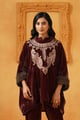 Aqsa Embroidered Velvet Poncho Rust color