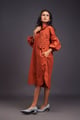 Oversized Shirt Dress with Embroidered Pocket Rust color