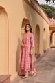 Peach Embroidered Linen Kurta Set Peach color