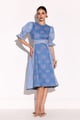 Applique Roseatte Denim Midi Dress Blue color