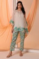 White Top And Green Printed Pant Co-Ord Set White color