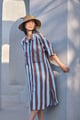 The Kissa Dress Brown Blue Stripe color