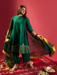 Green Shoulder Kali Kurta with Pant and Dupatta Green color