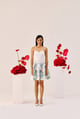 White Floral Linen Strapless Mini Dress White color