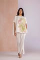 Off-White Linen Blend Bootcut Trousers with Front Slits - Kaveri - Image 1