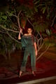 Exposed Shoulder Embroidered Set Green color
