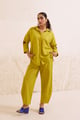Lime Green Linen Cotton Hand Block Coord Set Lime Green color