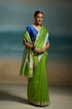 Vanya Handloom Chanderi Parrot Green Sarees Green/Blue color