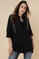Multi Color Embroidery Flower-Studs Shirt Black color