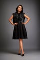 Dress with Textured Floral Embroidery Black color