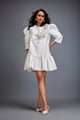 Puff-Sleeve Dress with Swarovski Floral Appliqu� White color