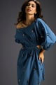 Blue Off-Shoulder Dress with Butterfly Embellishments Blue color