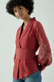 Niko - Sangria Wrap Top with An Obi Belt Red color