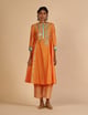 Embroidered Gathered Kurta Orange/Aqua color