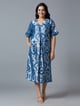 Denim Blue Silver Geometric Brocade Tunic Dress Blue color