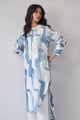 Marshmallow And Blue Linen Co-Ord Set White color