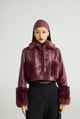 Velvetin - Cropped Aviator Jacket (Fur-Luxe Edit) Burgundy color