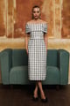 Off the Shoulder Tweed Midi Dress White/Grey color