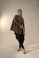 Black Floral Designed Brocade Cape Jacket Black color