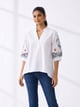 White Short Shirt Type Top with Embroidered and Beaded Sleeves White color