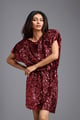 Draped Sequin Mini Dress Cherry Red color