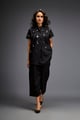 Shirt With Glossy Metallic Discs Embellishments With Wide-Leg Pants Black color