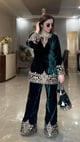 Bottle Green Mahanoor Velvet Hand Embroidered Co-Ord Bottle Green color