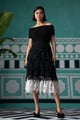 Enchanted Embroidered Broderie Midi Dress Black color