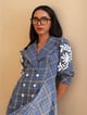 Embroidered Double Breasted Jacket Dress Blue Plaids color