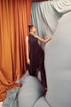 One-Shouldered Pleat Top Black color