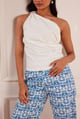 White Denim Draped One Shoulder Top White color