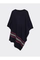 Navy Striped Hem Wool-Blend Poncho Cape - ELENA MIRO - Image 1
