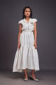 Lapel Collar Long Dress with Side Cutouts White color