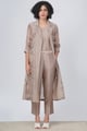 Beige Printed Longline Jacket and Straight Pants Co-ord Set - Arcvsh Pallavi Singh - Image 1