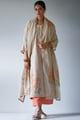 Beige Woven Kurta Suit Set with Emb Placket Beige/Saffron color