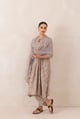 Mushroom Grey Pink Floral Chanderi Kurta Set with Dupatta - CHHIPA JAIPUR - Image 1