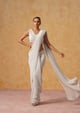 Inaya Sequin Pre-Draped Saree (Ivory) Ivory color