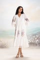 Swan White Linen Tiered Fit and Flare Midi Dress - Kaveri - Image 1