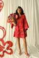 Andretta Embroidered Shift Dress Red/Pink color