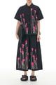 Shirt Coord Set with Flower Print Black color