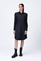 Poly Wool Shirt Dress with Embroidered Tulle Black color