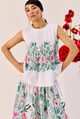 White Floral Print Cotton Peplum Top White color