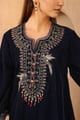 Navy Zari Charm Velvet Tunic with Narrow Pants Navy Blue color