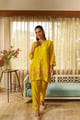 Golden Meadow Applique Kurta Set Yellow color